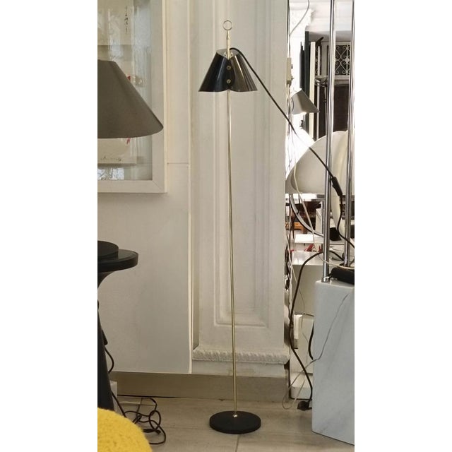 Rare mid-century Monachella floor lamp designed by Luigi Caccia Dominioni for Azucena. Original brass frame and lacquered...