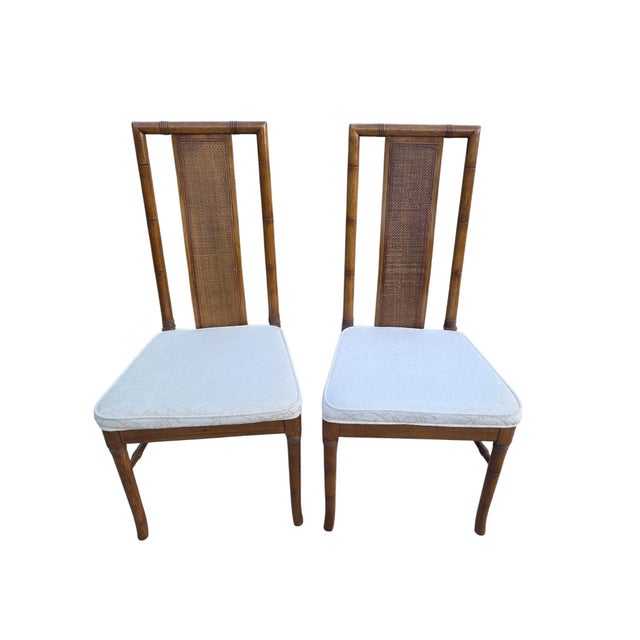 Thomasville Vintage Faux Bamboo Cane High Back Dining Chairs Regency Pair For Sale - Image 9 of 16