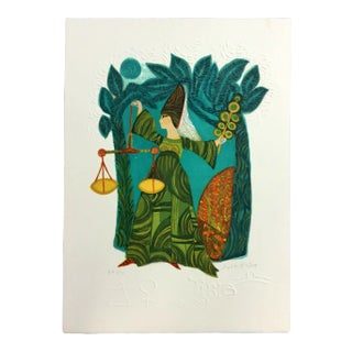 Mid Century Modern Unframed Libra Zodiac Judith Bledsoe Hand Signed Lithograph For Sale
