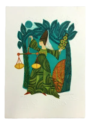 Mid Century Modern Unframed Libra Zodiac Judith Bledsoe Hand Signed Lithograph