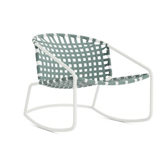 Brown Jordan Kantan Aluminum Motion Lounge Chair in Chalk with Spa Suncloth Strapping For Sale