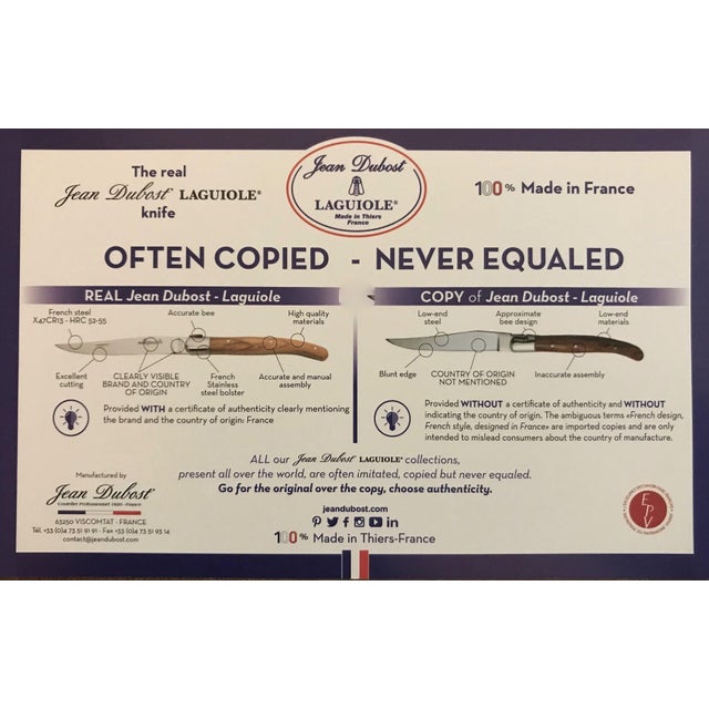 Silver Set of 6 French Jean Dubost Laguiole Stainless Steel Steak Knives For Sale - Image 8 of 9