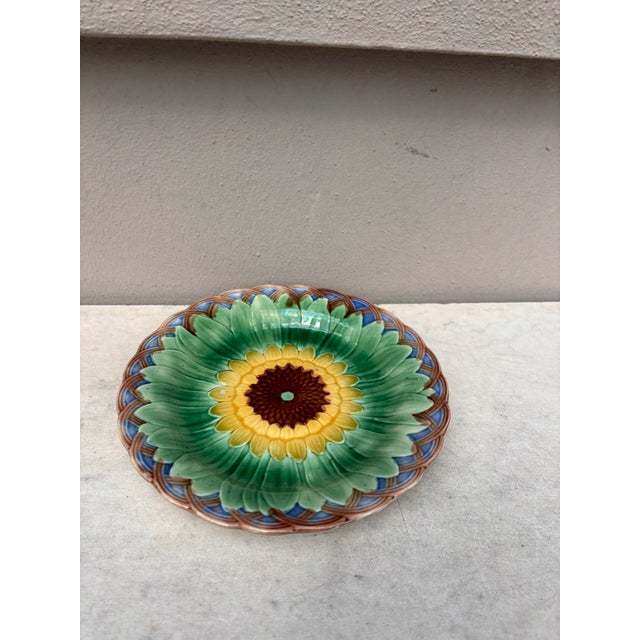 19th Century Victorian Majolica sunflower plate signed Wedgwood.