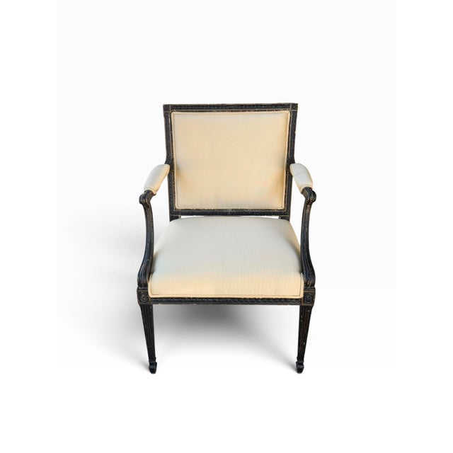 Yellow 1 of 2 Antique Directoire Arm Chair W Nancy Corzine Yellow Upholstery For Sale - Image 8 of 8