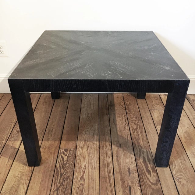 Ebonized Oak Square Parsons Side or Coffee Table With Cerused Grain For Sale - Image 9 of 12