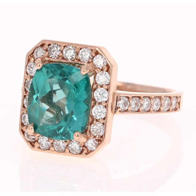 3.75 Carat Apatite Diamond 14 Karat Rose Gold Halo Engagement Ring, Size 7 For Sale - Image 4 of 6
