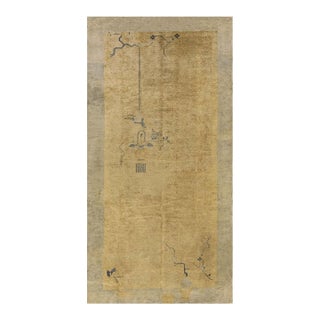 1920s Khaki Solid Open Field Antique Chinese Art Deco Gallery Rug 5'2" X 10'2" For Sale