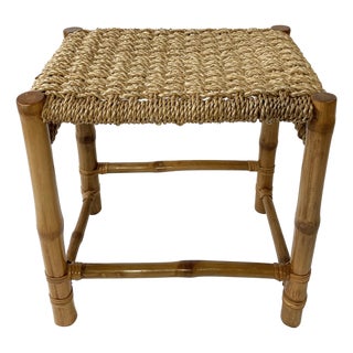 Vintage Woven Rope and Bamboo Stool For Sale