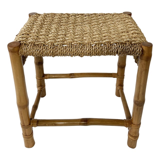 Vintage Woven Rope and Bamboo Stool For Sale