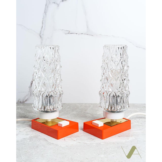 Bedside Lamps with Glass Shade by Richard Essig, 1970s, Set of 2, in Good conditions. Designed 1970 to 1979 This piece has...