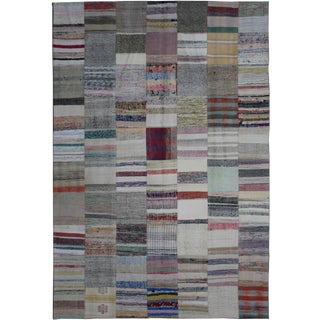 Hand Knotted Patchwork Rug by Aara Rugs Inc. - 9'8" X 6'10" For Sale