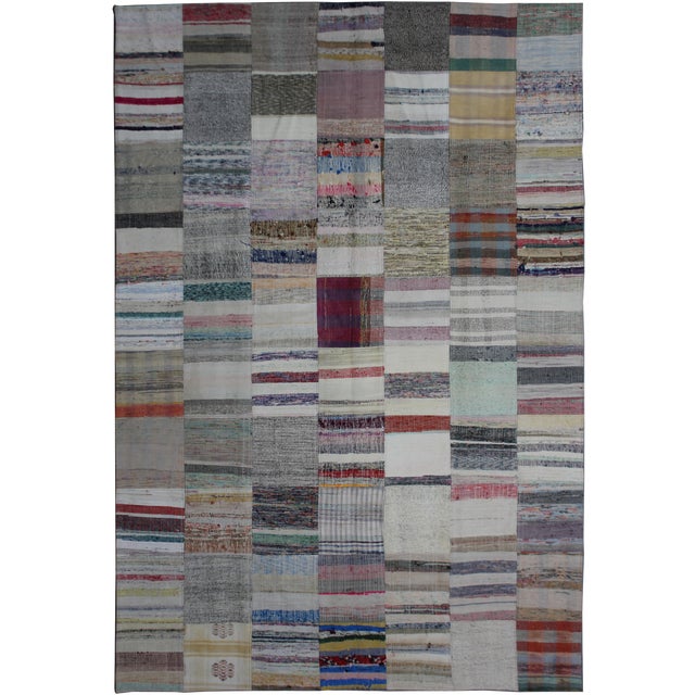 Hand Knotted Patchwork Rug by Aara Rugs Inc. - 9'8" X 6'10" For Sale
