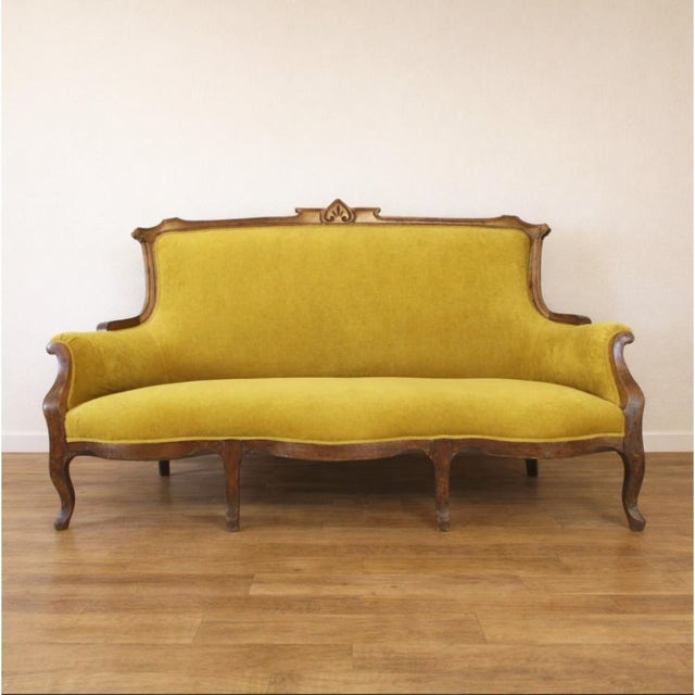 Art Nouveau Walnut and Velvet Sofa, Spain, Early 20th Century For Sale - Image 10 of 10