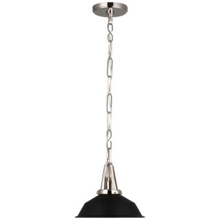 Chapman & Myers for Visual Comfort Signature Layton 10" Pendant in Polished Nickel with Matte Black Shade For Sale