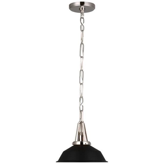 Chapman & Myers for Visual Comfort Signature Layton 10" Pendant in Polished Nickel with Matte Black Shade For Sale