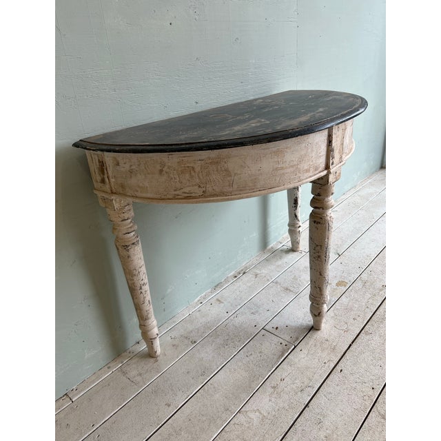 Eggshell Painted Italian Demi/Lune Console Table With Natural Wood Top For Sale - Image 8 of 8