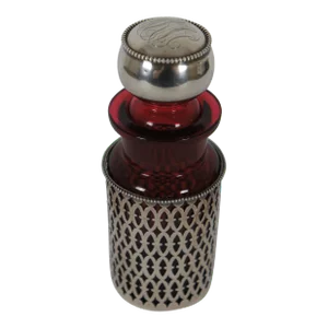 Antique American Sterling Silver & Cranberry Glass 114 Perfume Vanity Bottle 58g