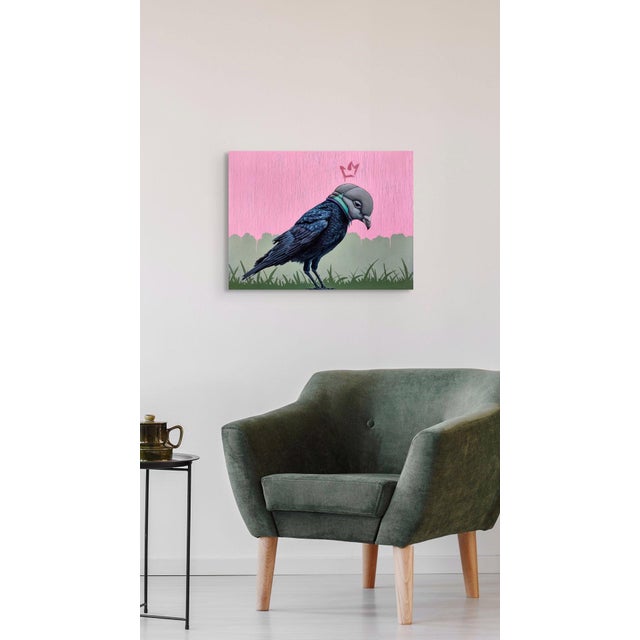 Masks We Wear, to Transform by 3rd Version (Ben Patterson) | Oil on cradled panel Bird wearing a mask. For Sale - Image 9 of 10
