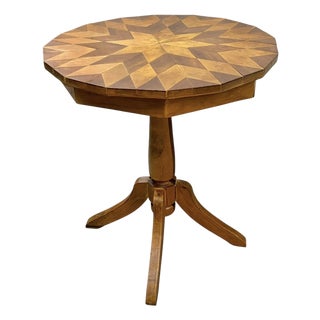 Vintage Texas Folk Art Marquetry Starburst Pedestal End Table | Handcrafted Geometric Inlay | Southwestern Style For Sale