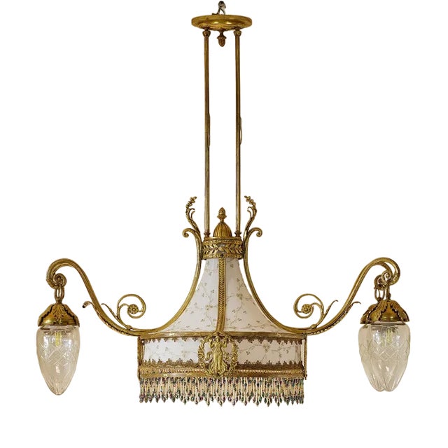 Art Nouveau Chandelier in 5-Light Golden Brass, 1890s For Sale