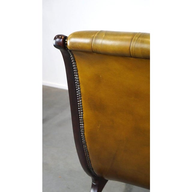 Cowhide Leather Chesterfield Armchair with Wood For Sale - Image 14 of 15