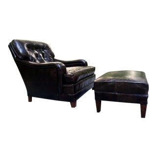 Mid Century Classic Leather Lounge Chair and Ottoman For Sale