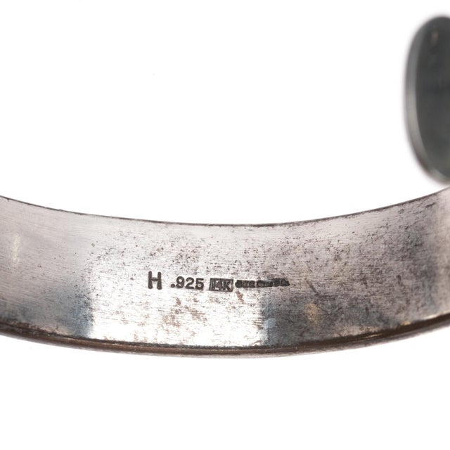 Silver 7.5" H 14k/sterling Vintage Southwestern Cuff Bracelet For Sale - Image 8 of 11