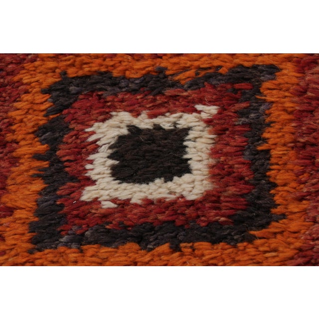 Red Hand-Knotted Antique Rug Red Moroccan Runner - High Pile and Diamond Pattern For Sale - Image 8 of 10