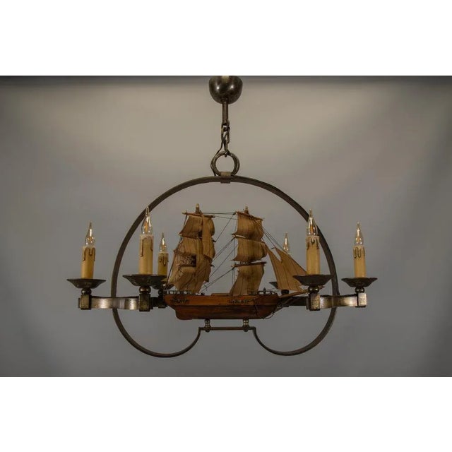 Mid-Century Wrought Iron Six-Light Chandelier with Ship, France, 1970s For Sale - Image 15 of 18