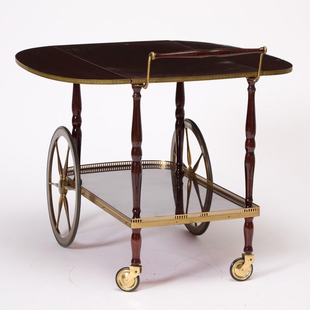 Mid-Century Mahogany Wood & Brass German Serving Bar Cart / Tea Trolley, 1960s For Sale In New York - Image 6 of 11