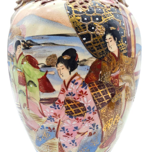 Japanese Satsuma-Style Hand-Painted Vase, Taishō–Early Shōwa For Sale - Image 10 of 12