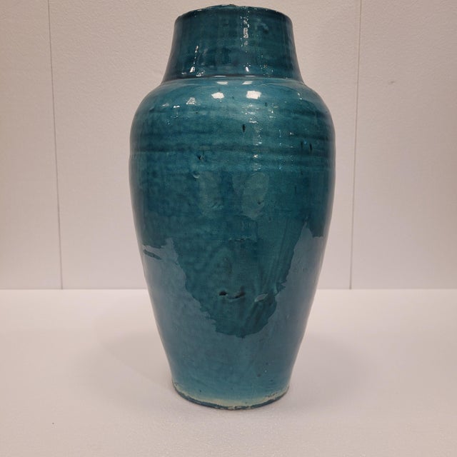 1970s 20th Century Turquoise Glazed Ceramic Vase, France, 1970s For Sale - Image 5 of 13