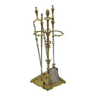 Antique French Louis XV Style Bronze Figural Fireplace Mantle Tool Set Hearth For Sale