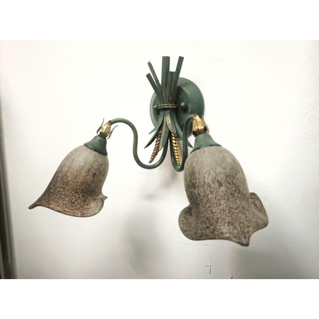 Two-Light Wheat Ear Wall Lamp with Murano Glass, 1980s For Sale - Image 6 of 10