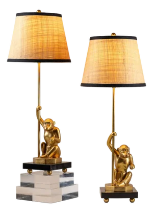 Jamaica Monkey Accent Lamp with Raffia Shade, Set of 2