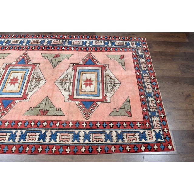 1970s Vintage Handmade Wool Cotton Pink Area Rug For Sale - Image 11 of 11