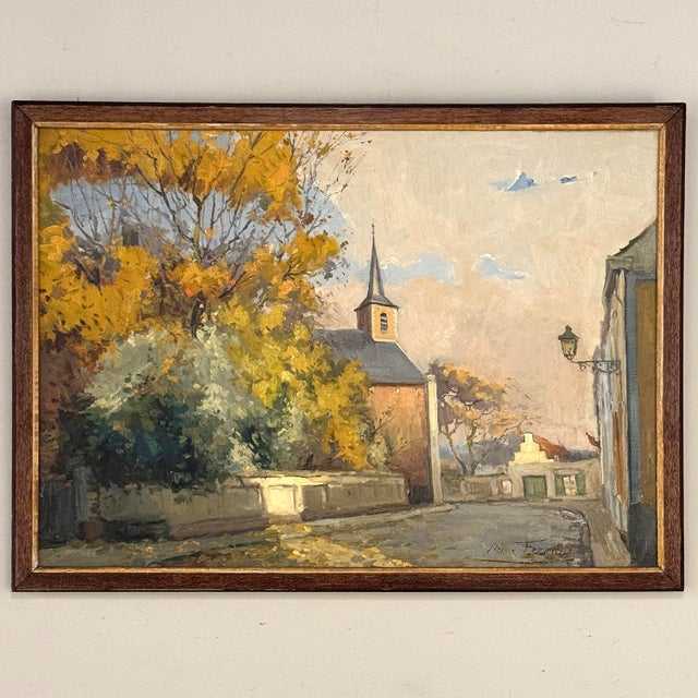 Antique Framed Oil Painting on Canvas by Victor Fermans 'Autumn Village Scene' For Sale In Dallas - Image 6 of 16