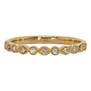 14k Yellow Gold Natural Diamond Band With MiIgrain Details, Size 6.75 For Sale