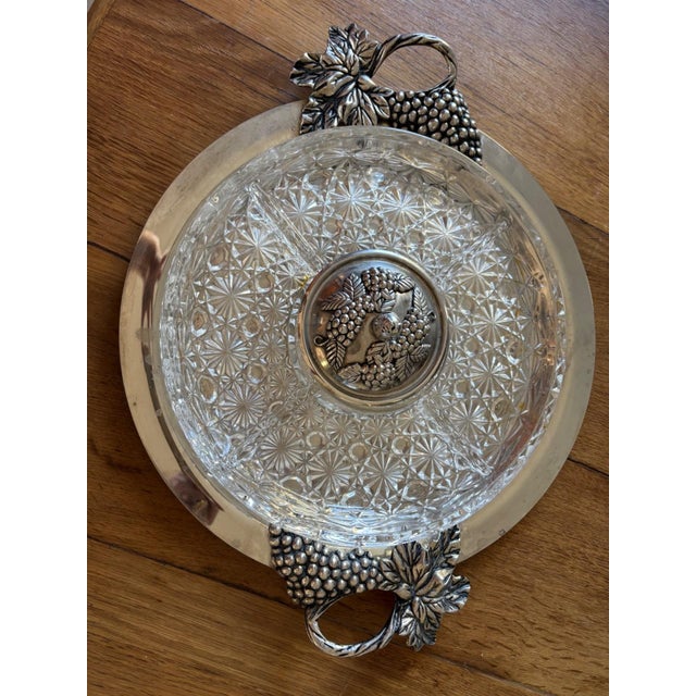 Early 20th Century Art Nouveau Cut Crystal Serving Platter with Silver-Plated Metal and Vine Leaves, 1900 For Sale - Image 5 of 5