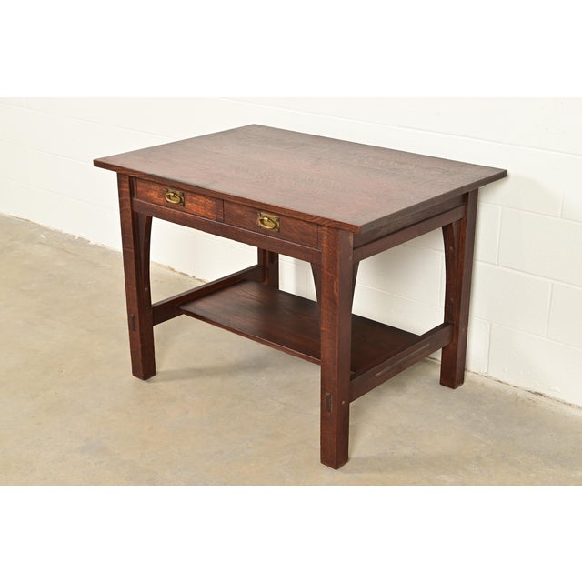 Gustav Stickley Mission Oak Arts & Crafts Writing Desk or Library Table, Circa 1910 For Sale - Image 14 of 14