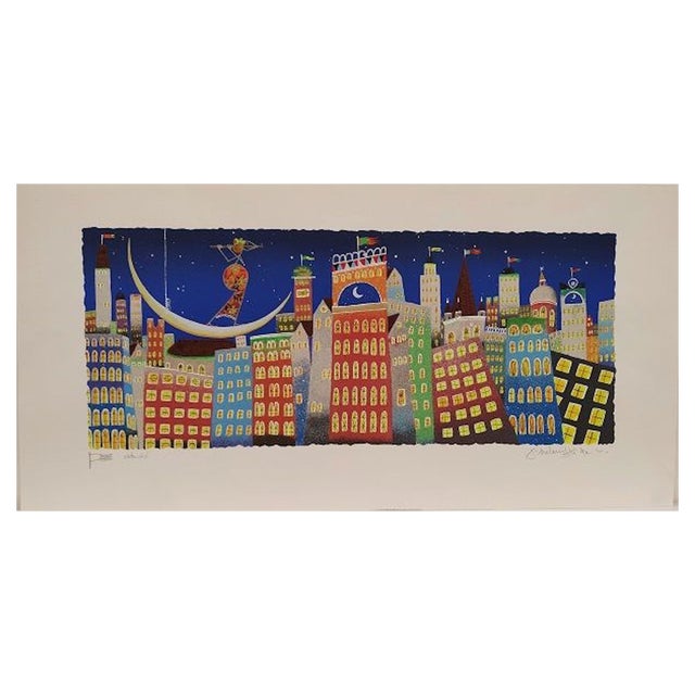 Meloniski Da Villacidro, Concert on the Moon, Hand Retouched Screen Print and Collage For Sale