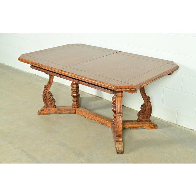 Romweber Early Romweber Antique English Jacobean Carved Oak Extension Dining Table, Circa 1900 For Sale - Image 4 of 15