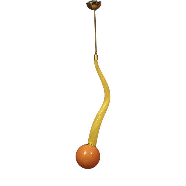 Yellow Murano Glass and Brass Pendant, 1960 For Sale