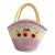 Vintage Pink Woven Basket Cherry Cookie Jar With Yellow Handle For Sale