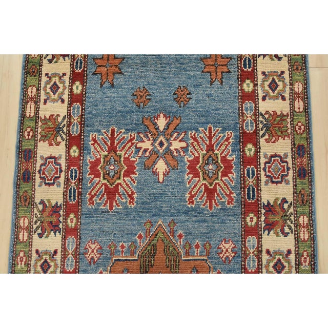 2020s Kazak Runner 2’10” X 11’1” Blue Wool Tribal Hand-Knotted Oriental Rug For Sale - Image 5 of 13
