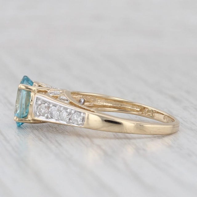 2.10ctw Blue Zircon Diamond Ring 14k Yellow Gold Size 6 Engagement For Sale - Image 4 of 8