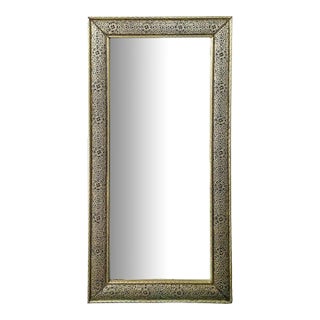 Large Hollywood Regency Style Silver Moroccan Filigree Floor or Wall Mirror For Sale
