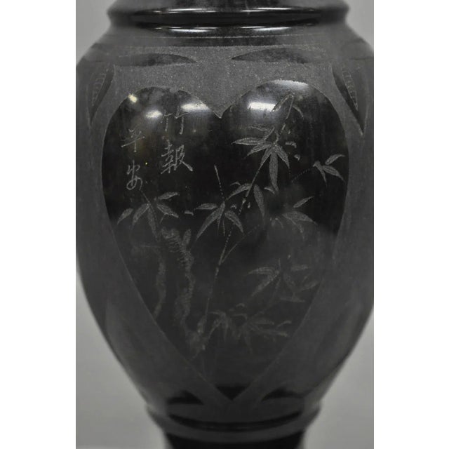 Stone Vintage Carved Black Marble Small Oriental Urn Chinese Chinoiserie Table Lamp For Sale - Image 7 of 12