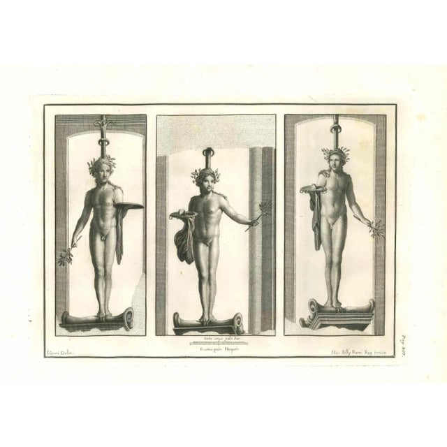 Ancient roman statues from the series "antiquities of herculaneum", is an original etching on paper realized by nicola...