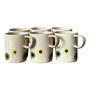 Vintage Boho Glazed Ceramic Polka Dot Coffee Cups. - Set of 6